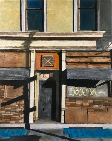 Painting titled "Keller Hotel" by Mats Pehrson, Original Artwork, Oil Mounted on Wood Stretcher frame