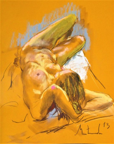 Dessin intitulée "65x50-nu-couche-201…" par Toshio Matsuda, Œuvre d'art originale, Conté