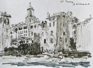 Drawing titled "St Tropez" by Toshio Matsuda, Original Artwork, Ink