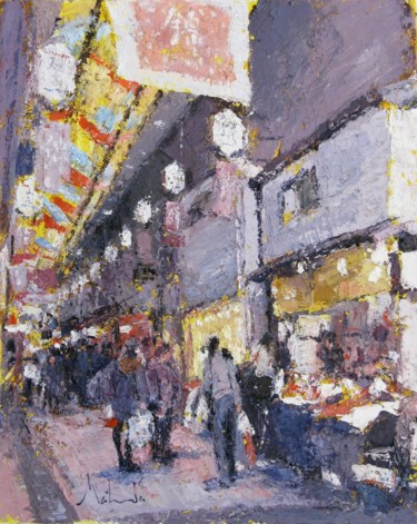 Painting titled "6f-marche-de-nishik…" by Toshio Matsuda, Original Artwork, Oil