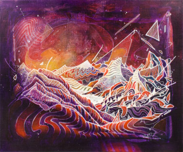 Картина под названием "La grande pyramide" - Matt.B, Подлинное произведение искусства, Акрил Установлен на Деревянная рама д…