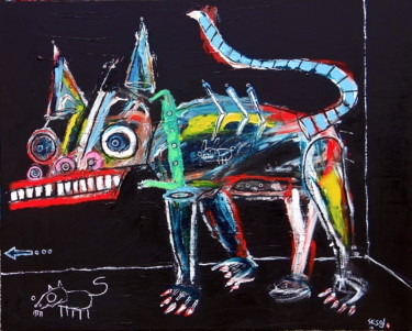 Peinture intitulée "Cat and mouse" par Matt Sesow, Œuvre d'art originale, Acrylique