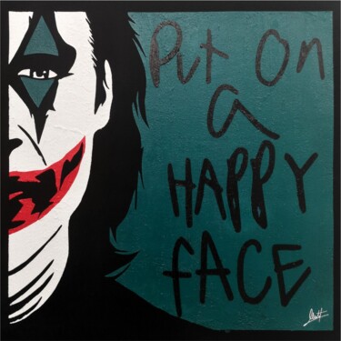 Painting titled "JOKER - PUT ON A HA…" by Matteo Calconi, Original Artwork, Screenprinting Mounted on Wood Stretcher frame