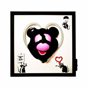 Sculpture titled "BANKSY X MICKEY 3D…" by Matteo D'Adda, Original Artwork, Acrylic Mounted on Wood Panel