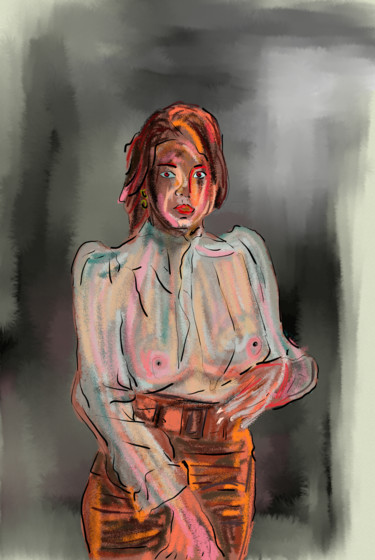 Arte digitale intitolato "donna in marrone" da Matteo Gilardi, Opera d'arte originale, Pittura digitale