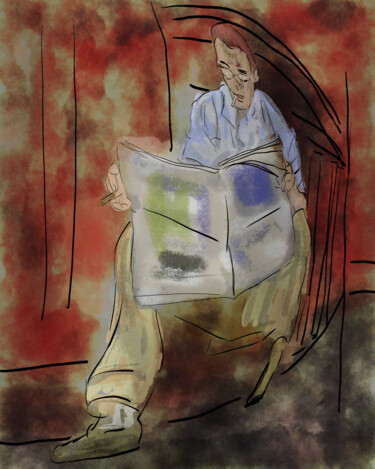 Arte digitale intitolato "uomo che legge il g…" da Matteo Gilardi, Opera d'arte originale, Pittura digitale