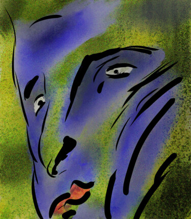 Arte digitale intitolato "viso in giallo e blu" da Matteo Gilardi, Opera d'arte originale, Pittura digitale