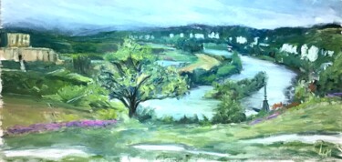 les Berges de le Seine depuis Chateau Gaillard Peinture intitulée "les Berges de le Se…" par Linda H Matthews, Œuvre d'art originale, Huile