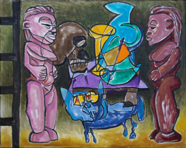 Картина под названием "Stillleben mit afri…" - Matthias Bargholz, Подлинное произведение искусства, Масло Установлен на Дере…