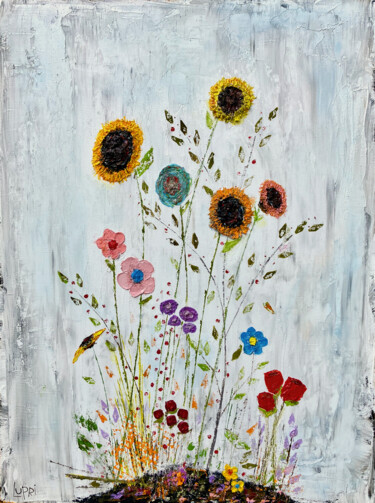 Картина под названием "Sunflowers, for Me…" - Matthias Lupri, Подлинное произведение искусства, Воск Установлен на Деревянна…