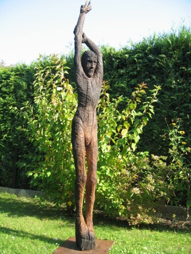 Skulptur mit dem Titel "Stehender Trost" von Matthias Trott, Original-Kunstwerk, Holz