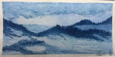 Картина под названием "Landscape in Blue 2…" - Matthias Köppen, Подлинное произведение искусства, Акварель