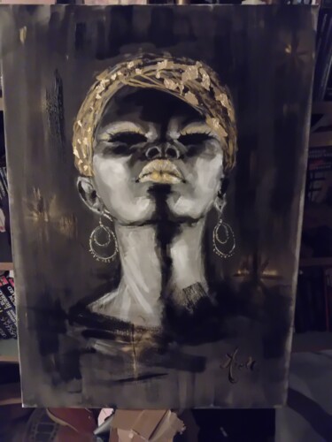 Painting titled "L'or ébène" by Matthieu Aiello, Original Artwork, Acrylic Mounted on Wood Stretcher frame