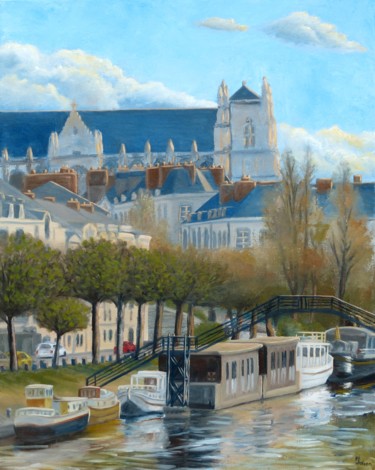 Peinture intitulée "Vue de Nantes" par Matthieu Julian, Œuvre d'art originale, Huile