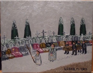 Painting titled "Procession funéraire" by Matthieu Leger, Original Artwork, Oil