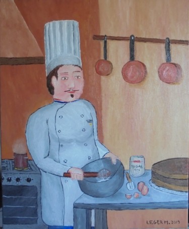 Painting titled "Le cuisinier" by Matthieu Leger, Original Artwork, Oil