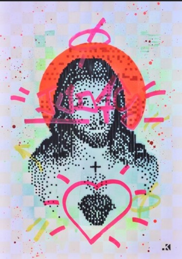 Ζωγραφική με τίτλο "Krayon juda pixelpop" από Matthieu Mineo, Αυθεντικά έργα τέχνης, Σπρέι βαφής