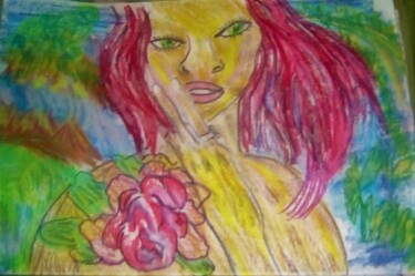 Disegno intitolato "rihanna-flowers.jpg" da Mattia Baldin, Opera d'arte originale, Pastello