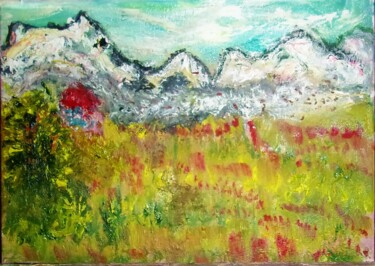 Pintura titulada "paesaggio-con-fiori…" por Mattia Baldin, Obra de arte original, Oleo