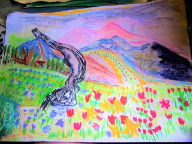 Drawing titled "ioga-in-the mountain" by Mattia Baldin, Original Artwork, Pastel