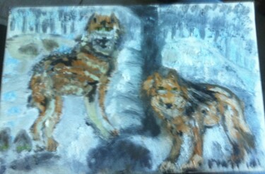 Pittura intitolato "lupi sulla neve" da Mattia Baldin, Opera d'arte originale