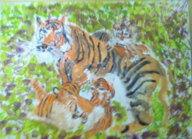 Pittura intitolato "mamma tigre e i suo…" da Mattia Baldin, Opera d'arte originale