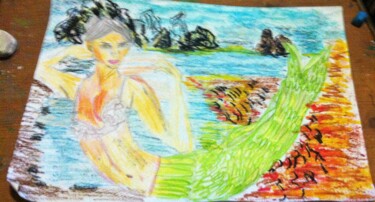 Drawing titled "la-sirena-del-lago-…" by Mattia Baldin, Original Artwork, Conté