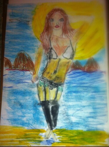 Drawing titled "baciata dal sole" by Mattia Baldin, Original Artwork, Pastel