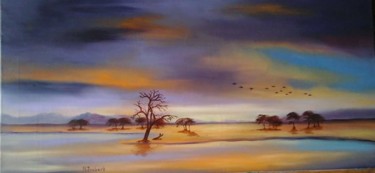 Pintura intitulada "Vaaldam sunset.jpg" por Mattie Joubert, Obras de arte originais, Óleo