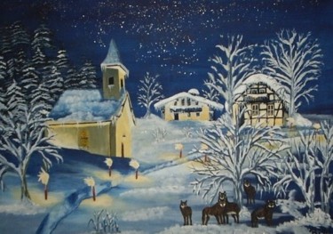 Painting titled "Wölfe im Winter" by Matuschen, Original Artwork, Oil