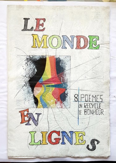 Collagen mit dem Titel "Le monde en ligne" von Maty, Original-Kunstwerk, Aquarell