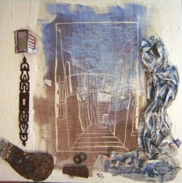 Peinture intitulée "La rue bleue" par Maty, Œuvre d'art originale, Huile