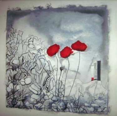 Peinture intitulée "Fleurs de ruines" par Maty, Œuvre d'art originale, Huile