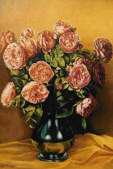 Peinture intitulée "ROSES ANGLAISES" par Yvette Matysiak, Œuvre d'art originale, Huile