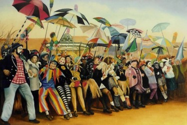 Painting titled "BANDE CARNAVALESQUE" by Yvette Matysiak, Original Artwork, Oil