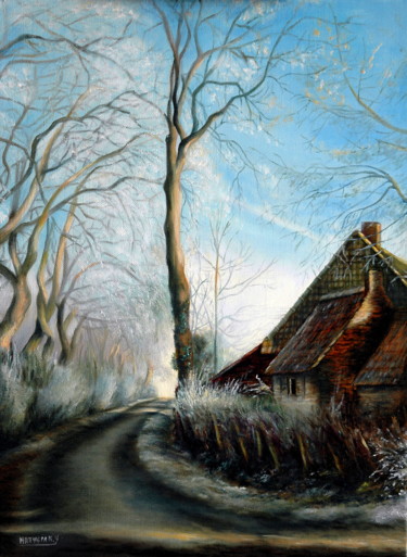 Peinture intitulée "PAYSAGE GIVRE" par Yvette Matysiak, Œuvre d'art originale, Huile