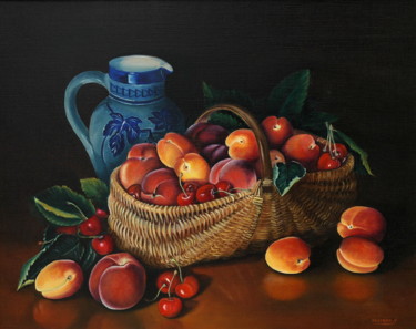 Peinture intitulée "LE PANIER DE FRUITS" par Yvette Matysiak, Œuvre d'art originale, Huile