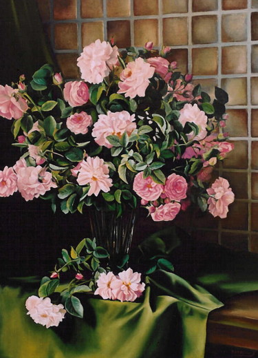 Peinture intitulée "BOUQUET DE ROSES AN…" par Yvette Matysiak, Œuvre d'art originale