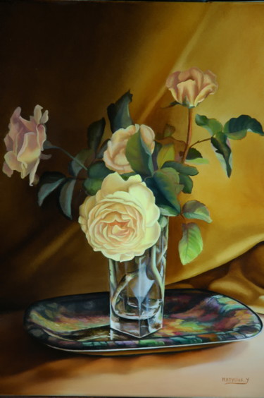 Peinture intitulée "ROSES JAUNES" par Yvette Matysiak, Œuvre d'art originale, Huile