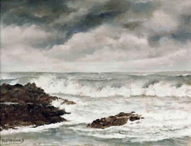 Peinture intitulée "TEMPETE EN BRETAGNE" par Yvette Matysiak, Œuvre d'art originale, Huile