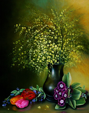 Peinture intitulée "FLEURS DU JARDIN" par Yvette Matysiak, Œuvre d'art originale, Huile