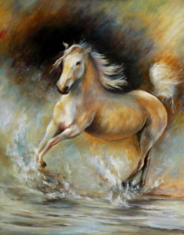 Painting titled "LE  CAMARGUAIS" by Yvette Matysiak, Original Artwork, Oil