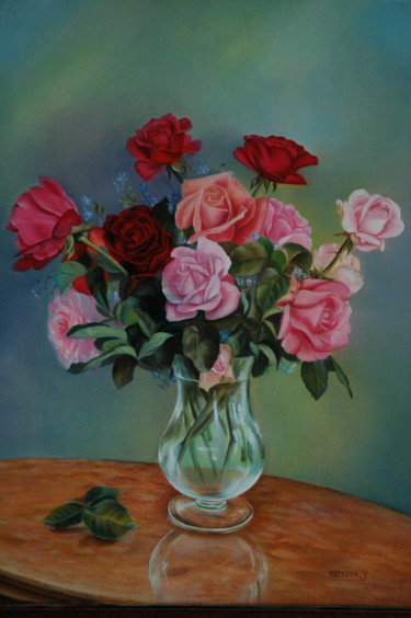 Peinture intitulée "BOUQUET DE ROSES MU…" par Yvette Matysiak, Œuvre d'art originale, Huile