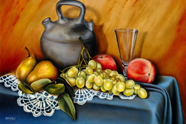Painting titled "COMPOSITION FRUGALE" by Yvette Matysiak, Original Artwork, Oil
