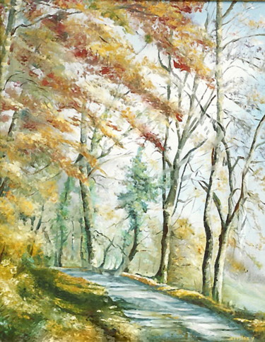 Painting titled "AUTOMNE DORE" by Yvette Matysiak, Original Artwork, Oil