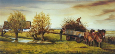 Peinture intitulée "VIE RURALE EN FLAND…" par Yvette Matysiak, Œuvre d'art originale