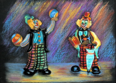 Painting titled "SARKO et HOLLANDO" by Yvette Matysiak, Original Artwork, Pastel