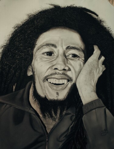 Картина под названием "" Bob Marley"" - Maud Berhault, Подлинное произведение искусства, Графит Установлен на Деревянная пан…