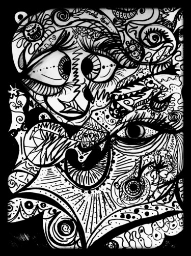 Рисунок под названием "Tes yeux dans les m…" - Maud Gidel, Подлинное произведение искусства, Маркер