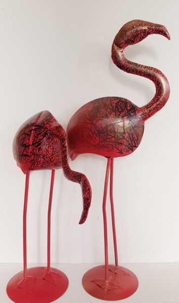Sculpture intitulée "LosFlamingos" par Maud Llorente, Œuvre d'art originale, Acrylique